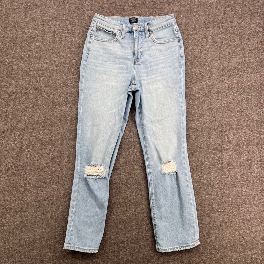 J.Crew Essential Straight Jean Light Wash Distressed High Rise Denim Size 26